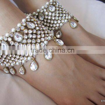 Bridal Crystal Broad Payal ANKLETS Pair Feet Bracelet photo-2