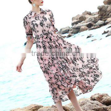 Maxnegio Printed Maxi Chiffon Long Pink Beach Dress photo-4