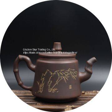 Kung Fu Teapot Bamboo Carving Pure Handmade Tea Pot