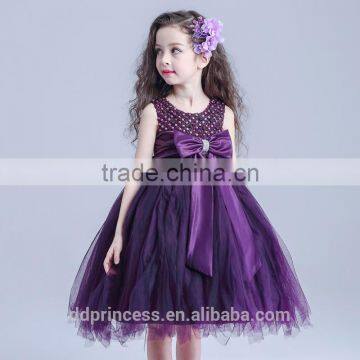 2017 Girl Party Wear Western Dress Elegant Dress Big Bow Purple Dress photo-4