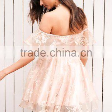 Custom Off Shoulder Flower Mesh Summer Dress Women Elegant High Waist Mini Dress Fashion Strapless Party Dress photo-3