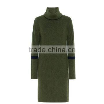 2017 Fashion Design Ladies Green Color Turtleneck Sweater Dress photo-3