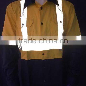 Hi Vis Yellow 3M Reflective Tape Safety Shirt With Contrast Color photo-5