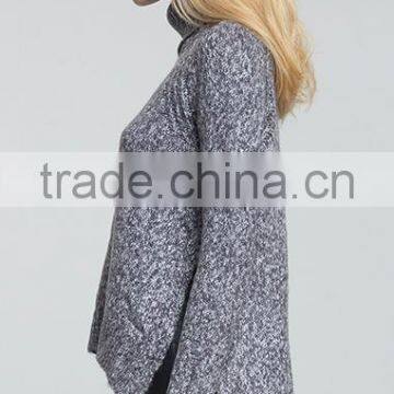 Ladies Custom Loose Knitted Irregular Hem Turtleneck Sweater With Wholesale Price photo-3