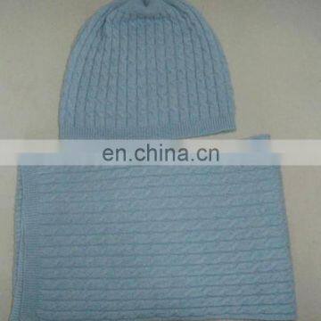 knitted pure 100%cashmere hat scarves set wholesale price