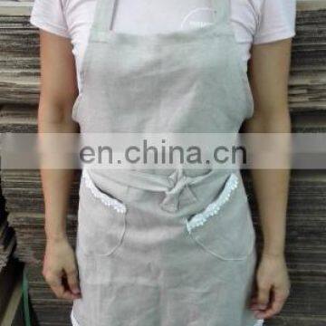 100% pure linen apron with white lace