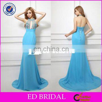 BN70  Supplier Real Sample Stunning Crystal Hatler Chiffon Evening Dress
