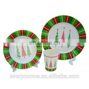 Wholesale Logo Printed Cheap Disposable Christmas Tree Party Sets High Quality Paper Plate