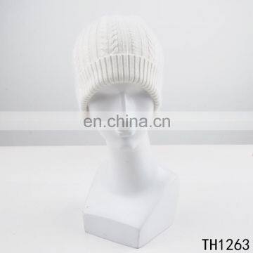 TOROS beautiful lady warm winter hat wholesale white color rabbit fur beanie hat knitted hat