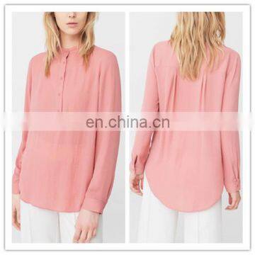 Pink Blouses For Women Comfortable Polyester Button Down Blouse (17031003)