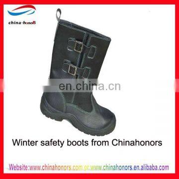 winter black leather safety boots/black leather boots black sole