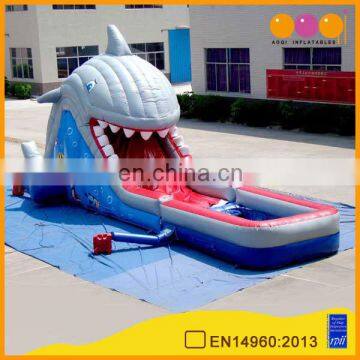 AOQI crazy fun new inflatable attraction shark huge inflatable slides with pool