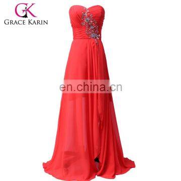 Grace Karin Sexy Strapless Sweetheart Split Front Red Evening Gowns Long Formal Evening Dress CL3443-1