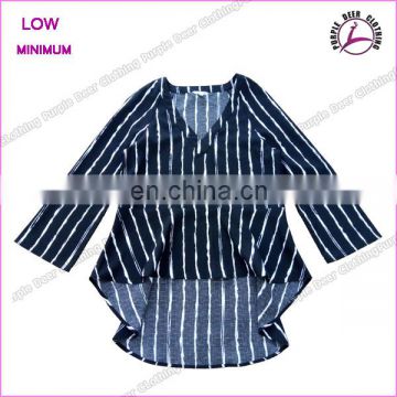 2016 top hot selling products big V neck women fashion design stripe print chiffon lady blouse