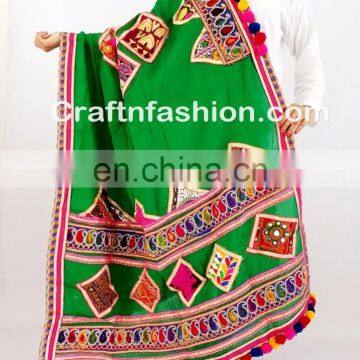 Designer Kutchi Embroidered Pom Pom Dupatta- Latest Designer 2017 Dupatta- Multicolour Kutch Embroidery Dupatta photo-6