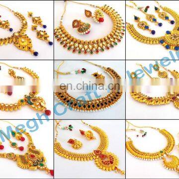 Ginni South Indian Necklace Traditional Gold Plated Jewelry- One gram Gold Laxmi Temple Jewelry