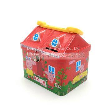 House shaped piggy bank cute cartoon coin bank tin box for kids