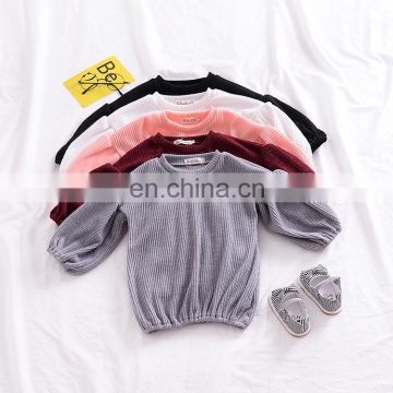 Korean personality children's clothing girls spring and autumn style lantern sleeves solid color all-match children's T-shirt