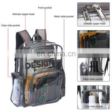 Heavy Duty Waterproof Clear PVC Backpack Transparent School Bag With Grey Trim photo-6
