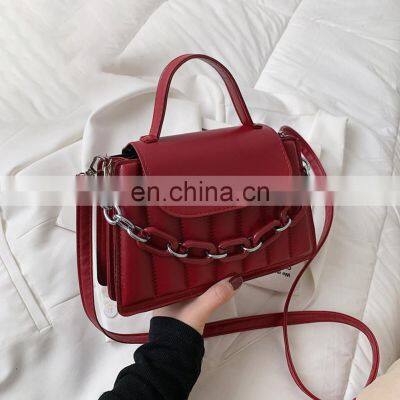 New Hand-held Bag 2021 Simple Fashion Design Pu Single Shoulder Bag Women's Chain Embroidery Women Hand Bags