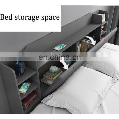 Modern Design Wood King Size Bed Bedroom Furniture Set Wooden Beds With LED Light Storage Box Beds photo-4