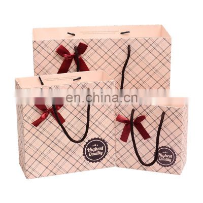 customized logo design luxury paper bag gift packaging bag shopping paper bag with ribbon handle