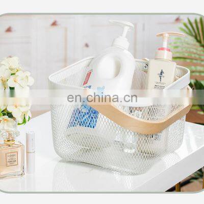 New Manufacture Hot Selling Popular Metal Wire Iron Big Size Picnic Fruit Basket White With Wood Handle Kitchen Home Storage photo-3