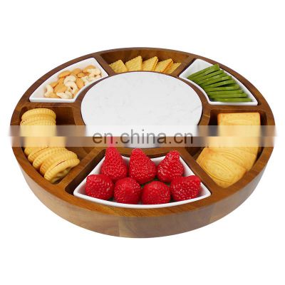 Rotating Acacia Wood Round Serving Platter Cheese Board Set Charcuterie Board Set