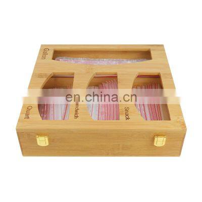 Wall Mount Bamboo Ziplock Bag Storage Organizer And Dispenser Drawer Bamboo Ziplock Bag Organizer For Kitchen With Lock photo-3