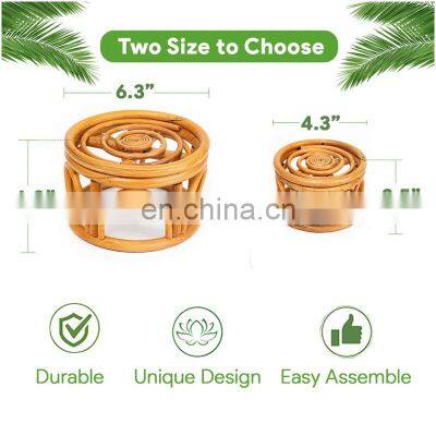 Hot Sale Set of 2 Mini Rattan Woven Plant Stand Natural Planter For Decor Table Wholesale photo-2
