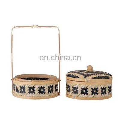 Handcrafted 2 Tiers Bamboo Storage Basket With Handle Handmade Natural Gift Basket & Boxes Vietnam Supplier in Bulk photo-2