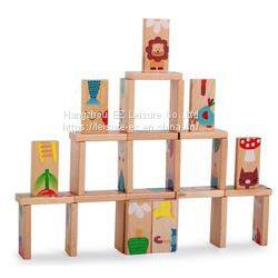 Animal Pattern Wooden Building Blocks Puzzle Toys Colored Dominoes for Kids