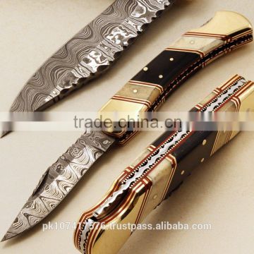 Brass Bolster Damascus steel Folding Pocket knife