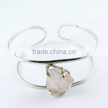 Rose Quartz 925 Sterling Silver Bangles, Handmade Silver Jewellery, Online Silver Jewellery