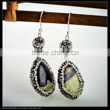 LFD-040E Wholesale Charms Pave Rhinestone Crystal Drop Shape Agate Dangle Earrings Jewelry Finding