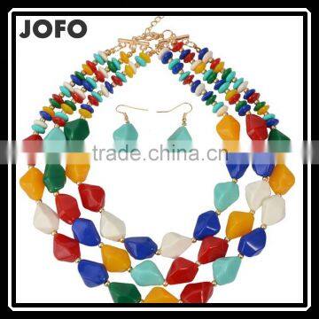 Bohemia Color Resin Round Bead Hand-woven Necklace Earrings Jewelry Set