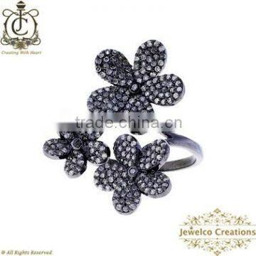 Floral Design Diamond Ring Jewelry, Diamond Silver Ring, 925 Sterling Silver Pave Diamond Ring, Handmade Diamond Ring Jewelry