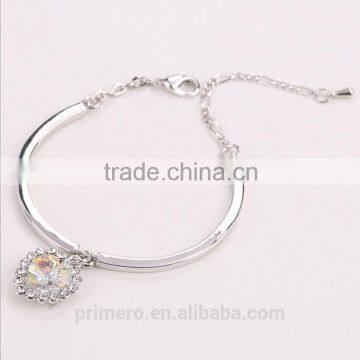 Fashion Ocean Blue Sliver Plated Crystal Rhinestone Heart Charm Bracelet Bangle photo-6