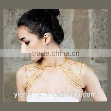 China Supplier Fashion Design Shoulder Chain Jewelry Golden Chain Design Shoulder Necklace Chain S0003 photo-2