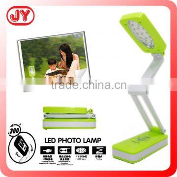 Folding green led desk lamp flexible rechargeable led desk lamp with photo frame and EN71