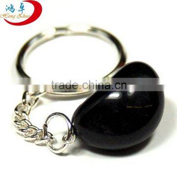 Semi Precious Stone Customized Black Obsidian Key Chain