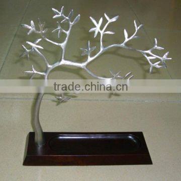 high end elegant classic silver iron with wood tray plum jewelry tree, unique design tree jewelry display stands