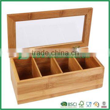 Bamboo Storage Box with 4 Grids for Tea or Sundries