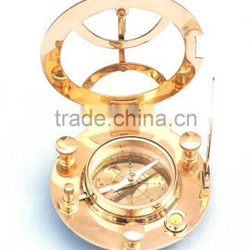 Nautical solid brass round sundial compass-Sundial Compass With Rosewood Box 13433