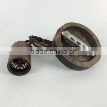 Edison Bulb Lamp Socket Wood Battery Powered Pendant Lights With Colorful Braided Wire photo-3