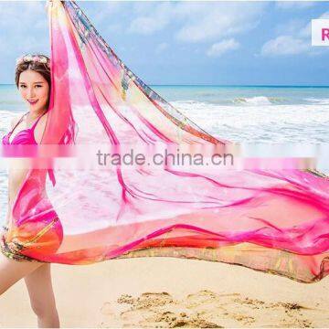 Hot Selling Summer Sunscreen Imitated Silk Fabric Rose Beach Scarf Dress