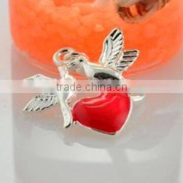Wholesale 2016 Dove Charm Two Pigeons Bring Red Enamel Heart