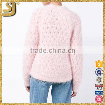 Pink Blended Thick Knitting Round Collar Buckles With Ultra Long Sleeves photo-4