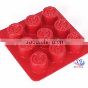 2015 food grade rose shaped fancy silicone custom ice cube tray for 9 cubes