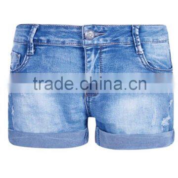 Wholesale Custom Women Apparel Denim Shorts Wash Denim Hotpants
